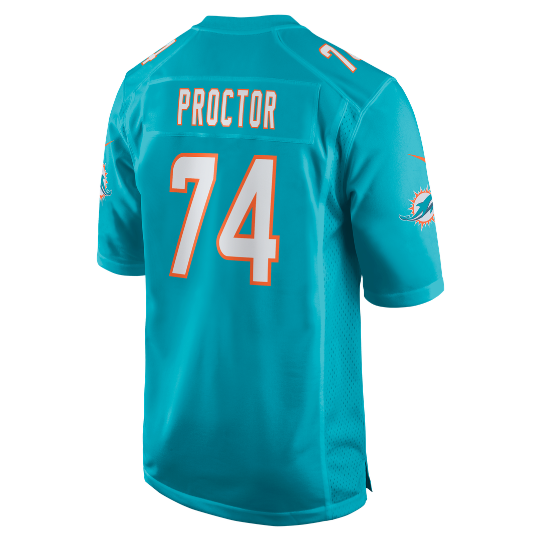 Miami Dolphins Kadyn Proctor Aqua Team Game Jersey product image 3, provided for visual reference and product detail review
