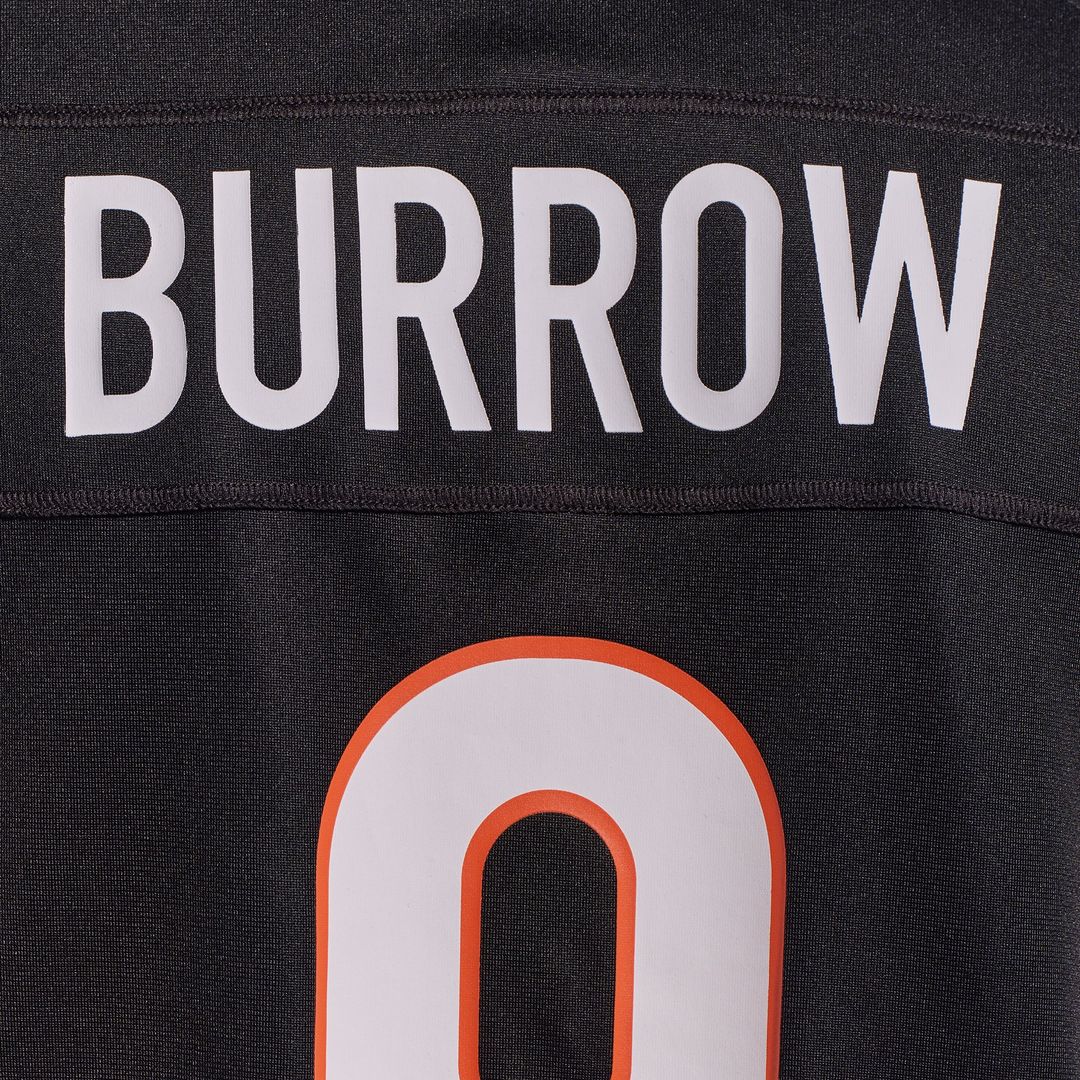 Cincinnati Bengals Joe Burrow Black Player Game Jersey product image 12, provided for visual reference and product detail