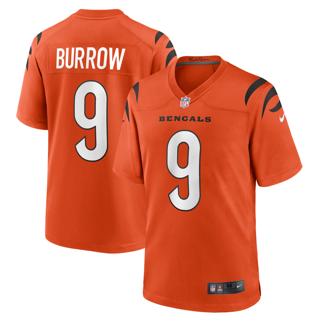 Cincinnati Bengals Joe Burrow Orange Alternate Game Jersey product image 1, provided for visual reference and product detail