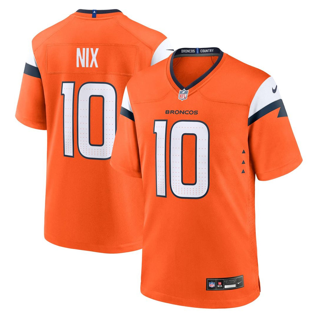 Denver Broncos Bo Nix Orange Player Game Jersey product image 1, provided for visual reference and product detail review