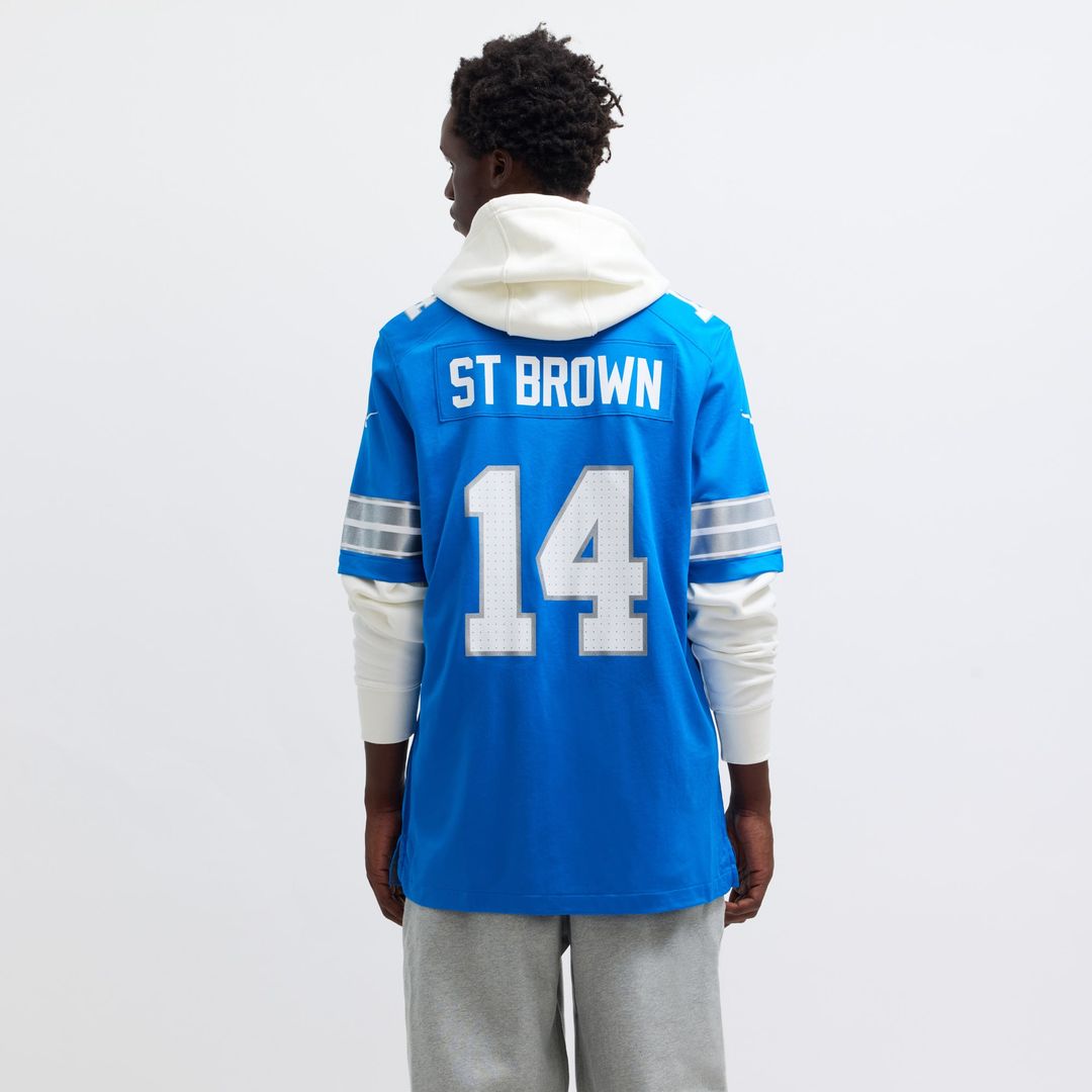 Detroit Lions Amon-Ra St. Brown Blue Game Jersey product image 15, provided for visual reference and product detail review