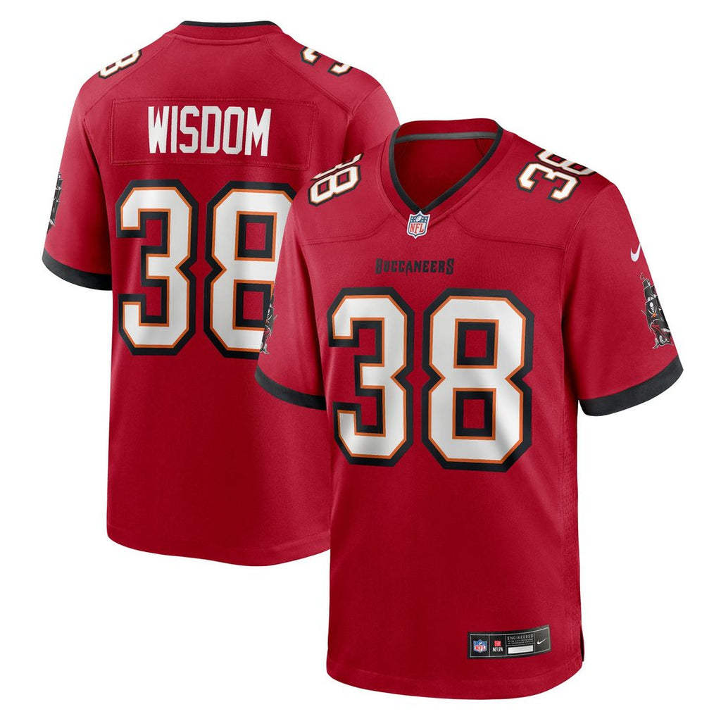Tampa Bay Buccaneers Rashad Wisdom Red Team Game Jersey product image 1, provided for visual reference and product detail