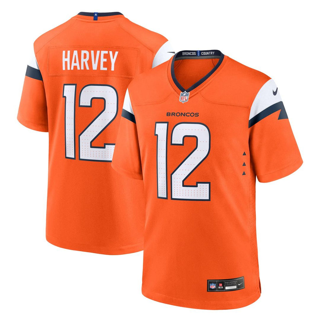 Denver Broncos RJ Harvey Orange Team Game Jersey product image 1, provided for visual reference and product detail review
