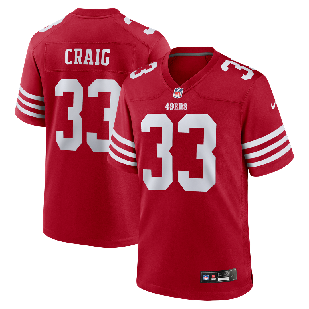San Francisco 49ers Roger Craig Scarlet Team Retired Game Jersey product image 1, provided for visual reference and product