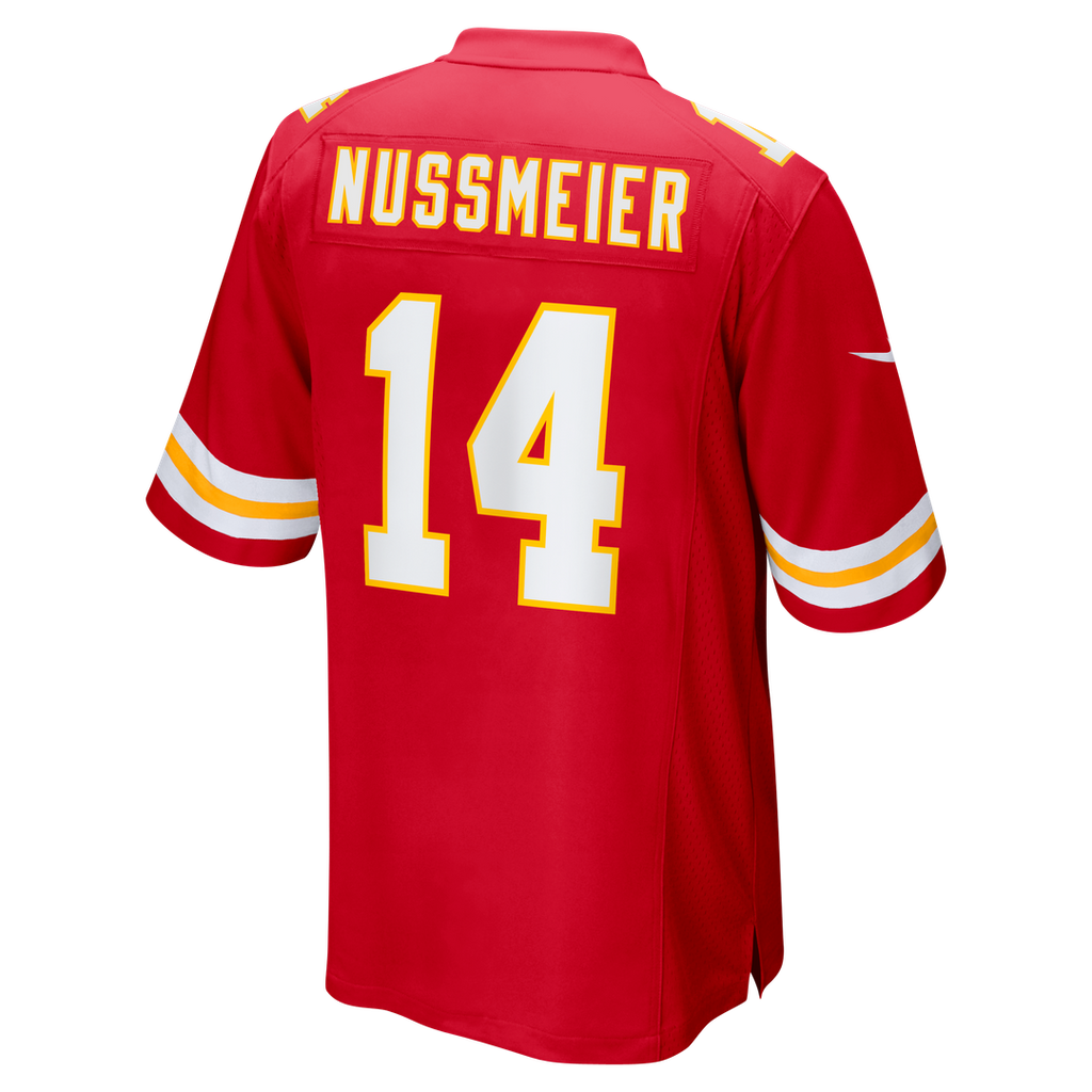 Kansas City Chiefs Garrett Nussmeier Red Game Jersey product image 5, provided for visual reference and product detail review