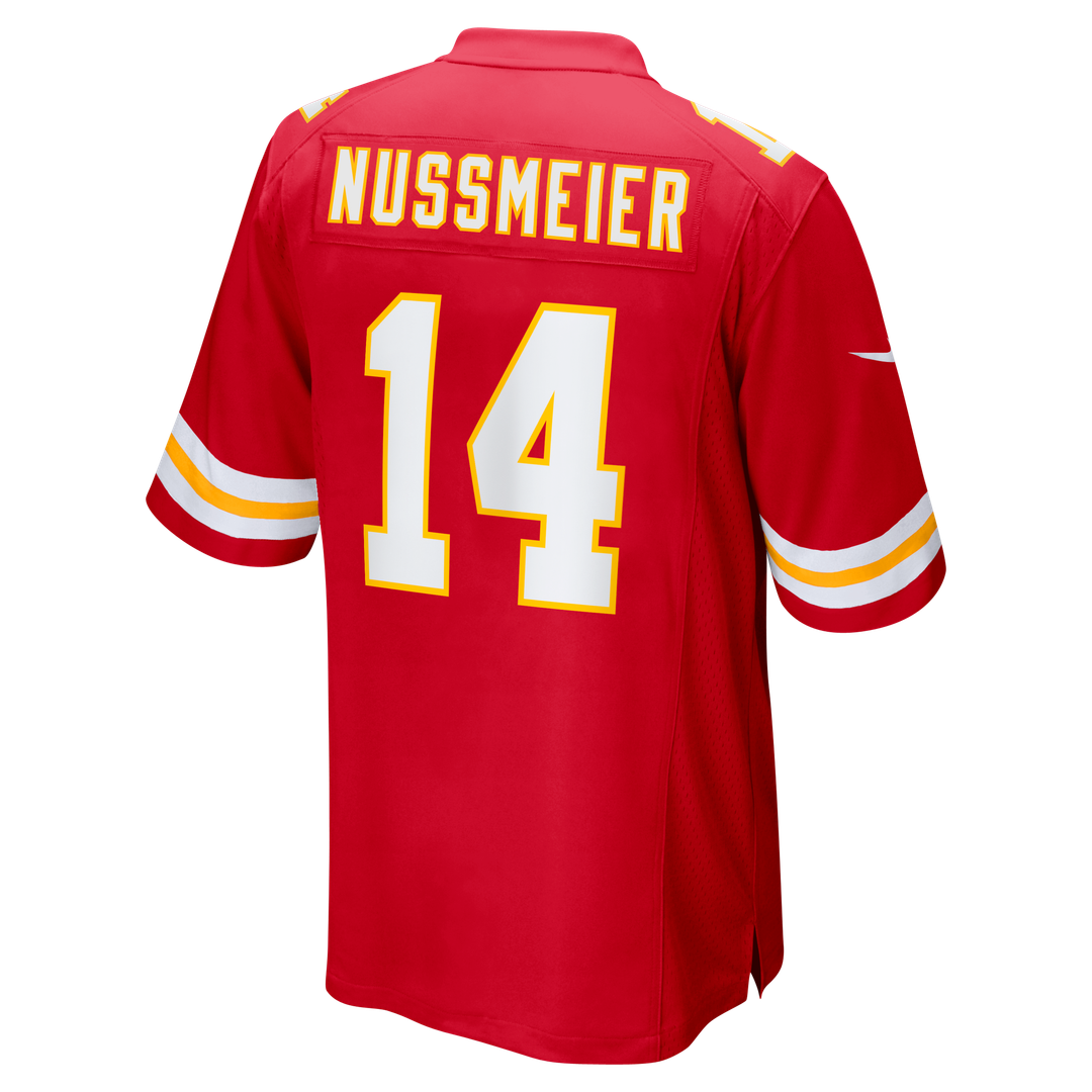 Kansas City Chiefs Garrett Nussmeier Red Game Jersey product image 5, provided for visual reference and product detail review