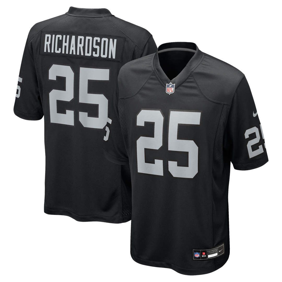 Las Vegas Raiders Decamerion Richardson Black Team Game Jersey product image 1, provided for visual reference and product