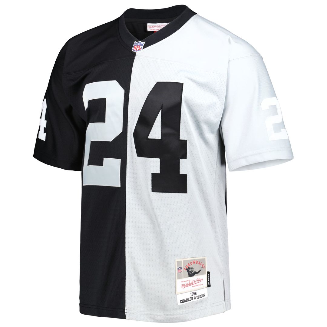 Las Vegas Raiders Charles Woodson Black/Silver 1998 Split Legacy Replica Jersey product image 2, provided for visual