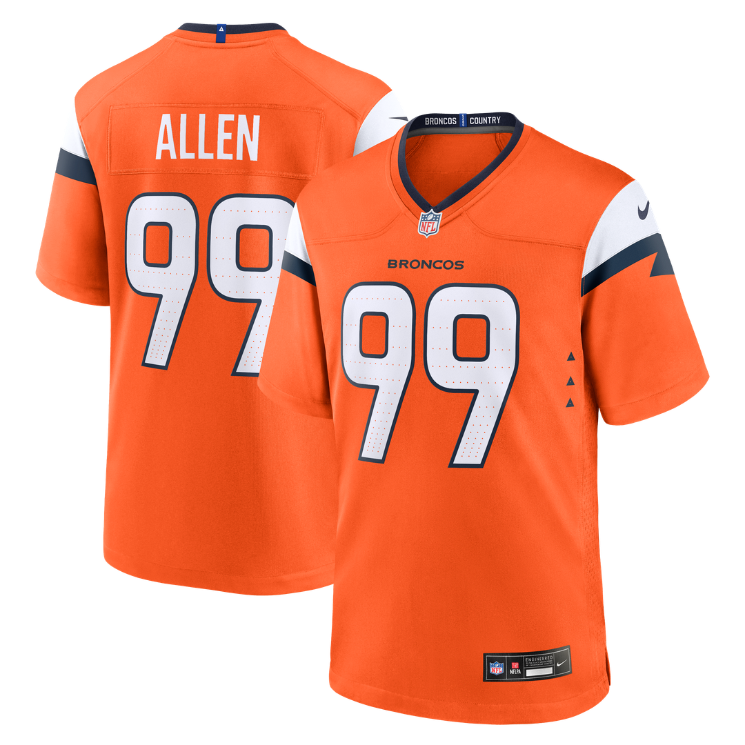 Denver Broncos Zach Allen Orange Team Game Jersey product image 1, provided for visual reference and product detail review