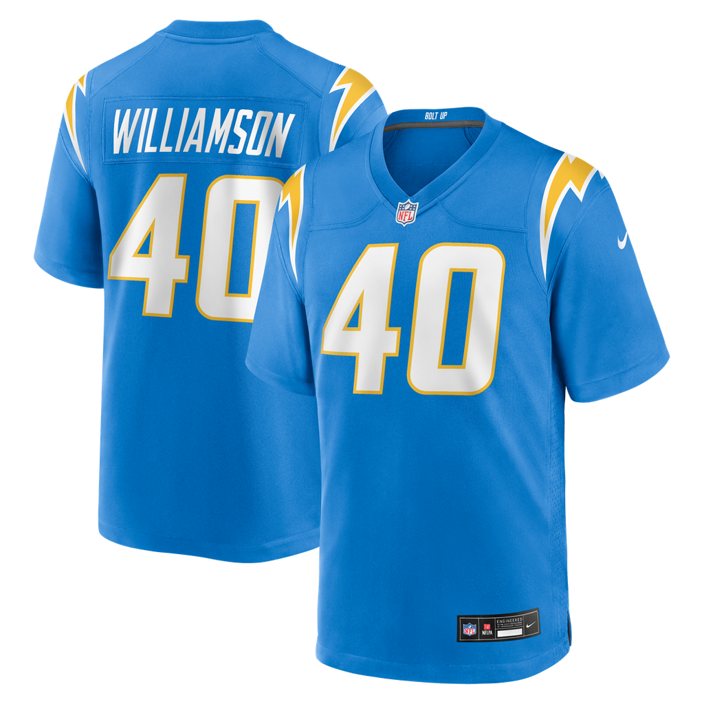 Los Angeles Chargers Kendall Williamson Powder Blue Team Game Jersey product image 1, provided for visual reference and