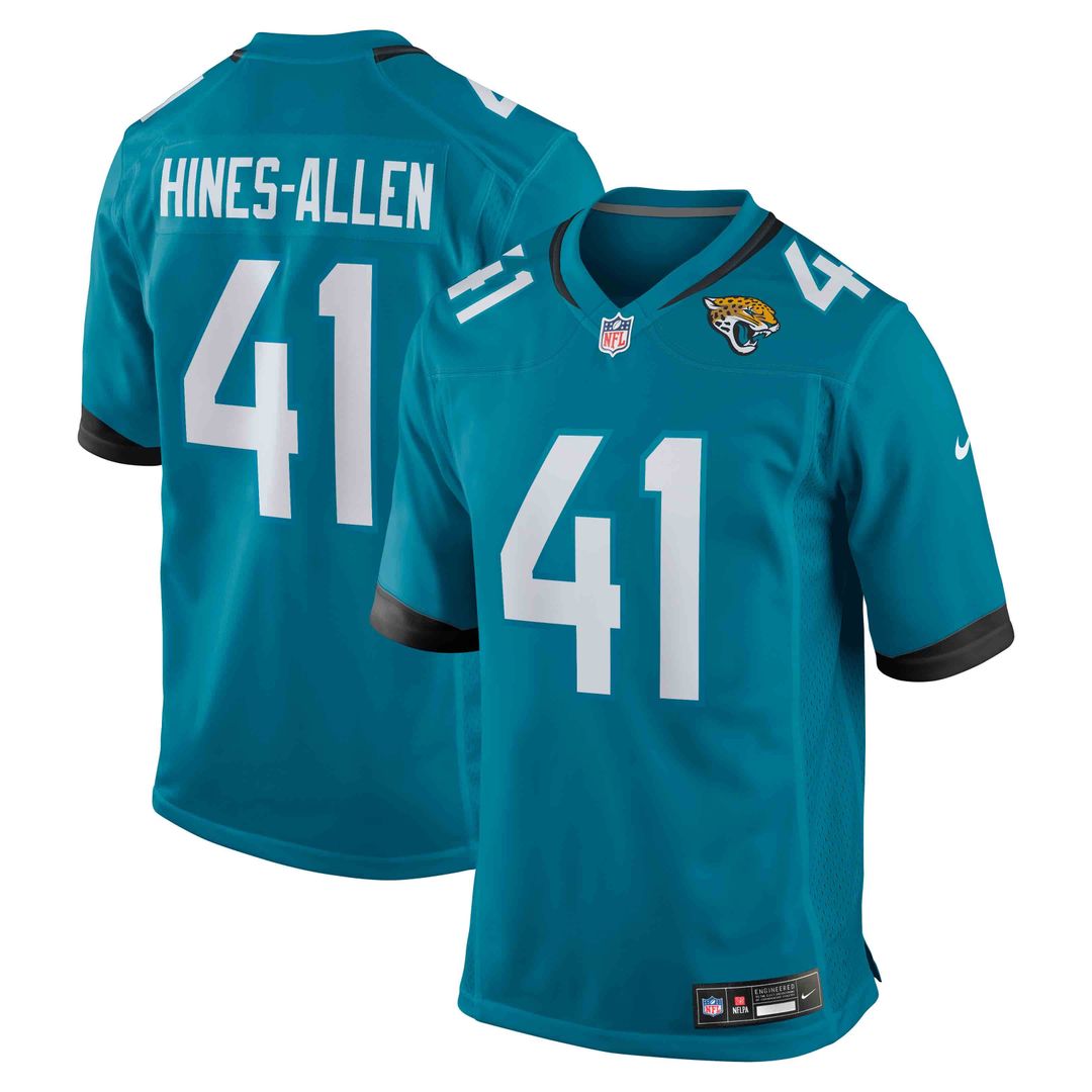 Jacksonville Jaguars Josh Hines-Allen Teal Player Game Jersey product image 1, provided for visual reference and product