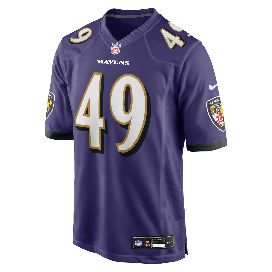 Baltimore Ravens Jay Higgins IV Purple Team Game Jersey product image 2, provided for visual reference and product detail