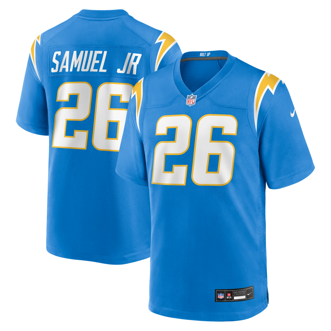 Los Angeles Chargers Asante Samuel Jr. Powder Blue Game Player Jersey product image 1, provided for visual reference and