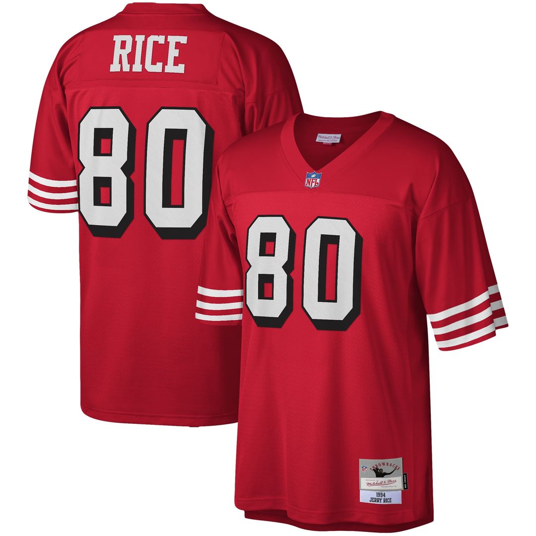 San Francisco 49ers Jerry Rice Scarlet Legacy Replica Jersey product image 1, provided for visual reference and product