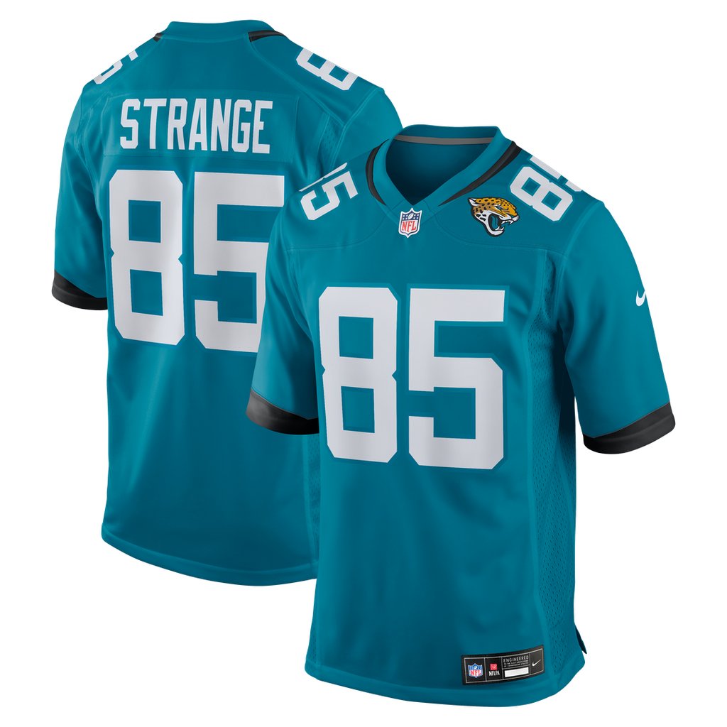 Jacksonville Jaguars Brenton Strange Teal Team Game Jersey product image 1, provided for visual reference and product detail