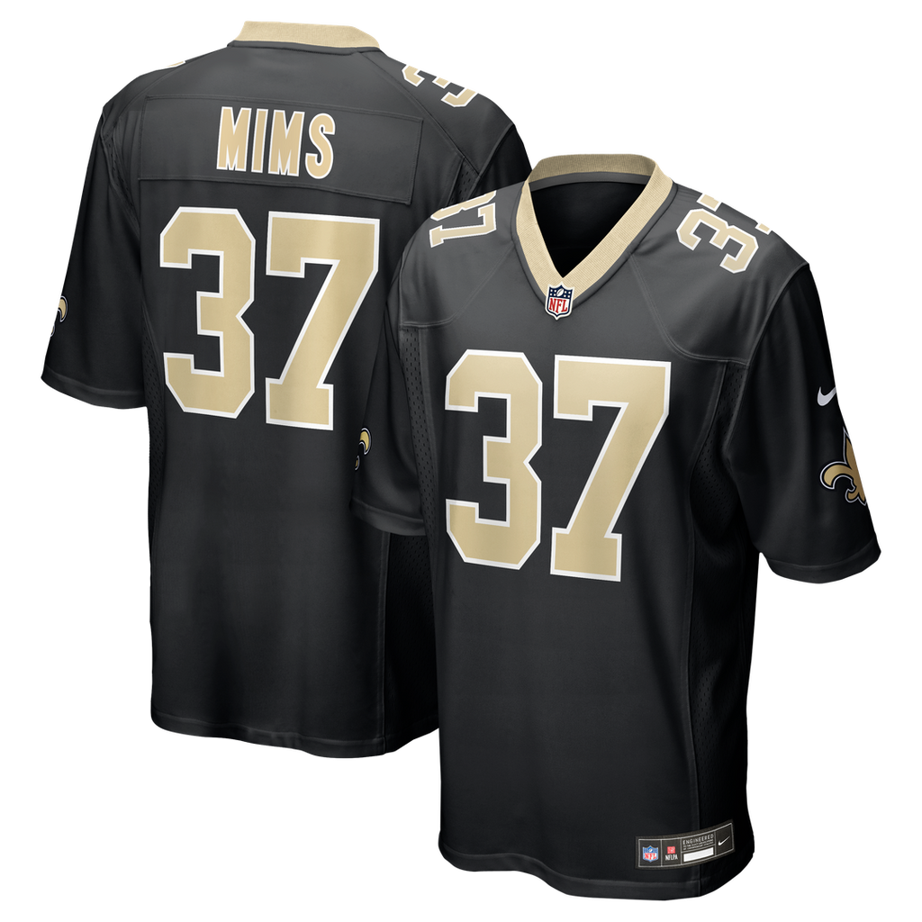 New Orleans Saints Mims Black Team Game Jersey product image 1, provided for visual reference and product detail review