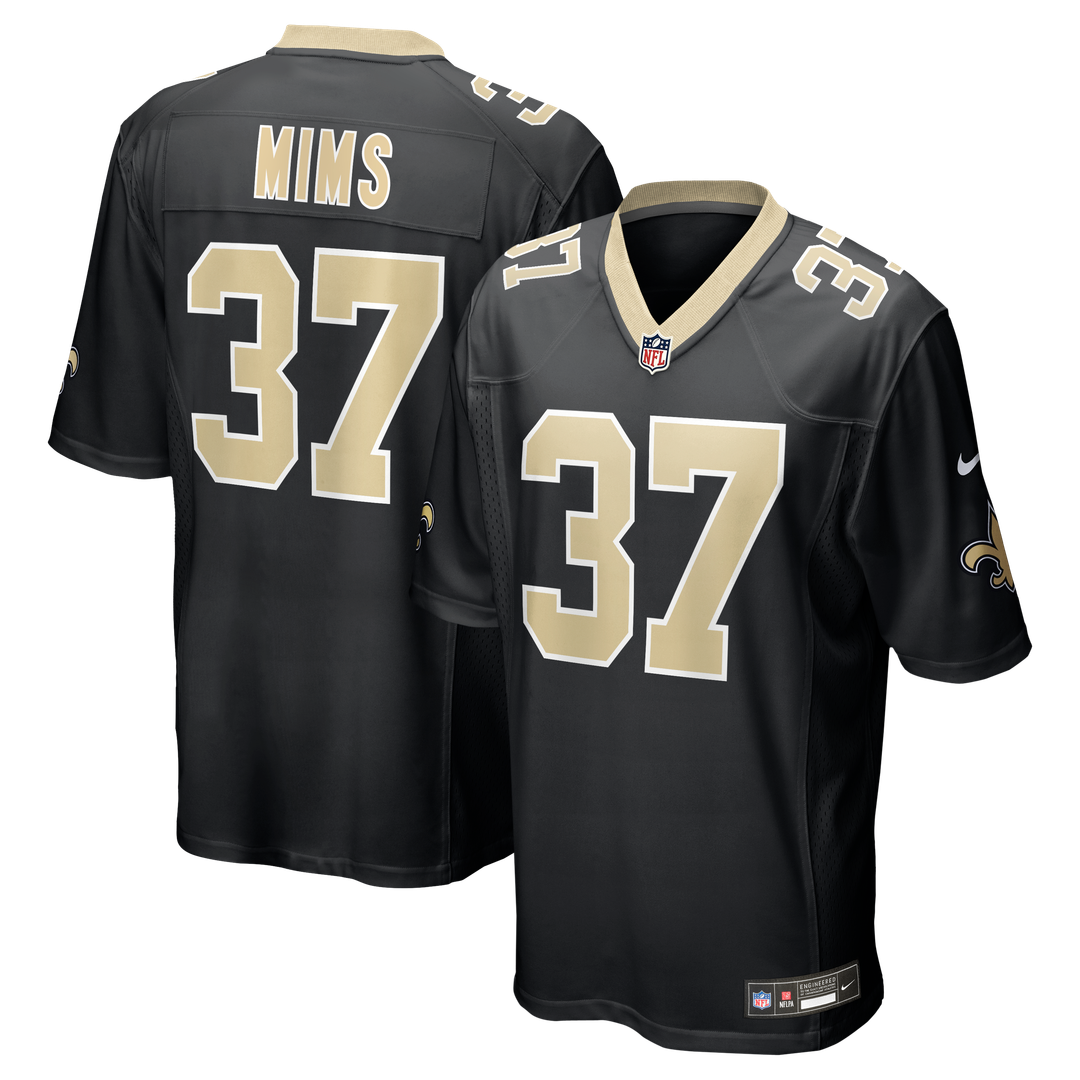 New Orleans Saints Mims Black Team Game Jersey product image 1, provided for visual reference and product detail review