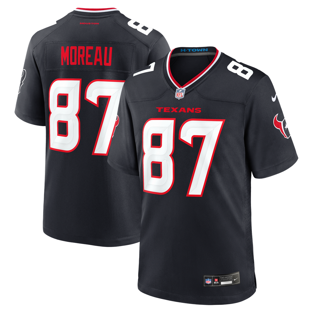 Houston Texans Foster Moreau Navy Team Game Jersey product image 1, provided for visual reference and product detail review