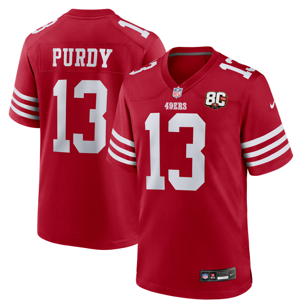 San Francisco 49ers Brock Purdy White 80th Anniversary Game Jersey product image 7, provided for visual reference and