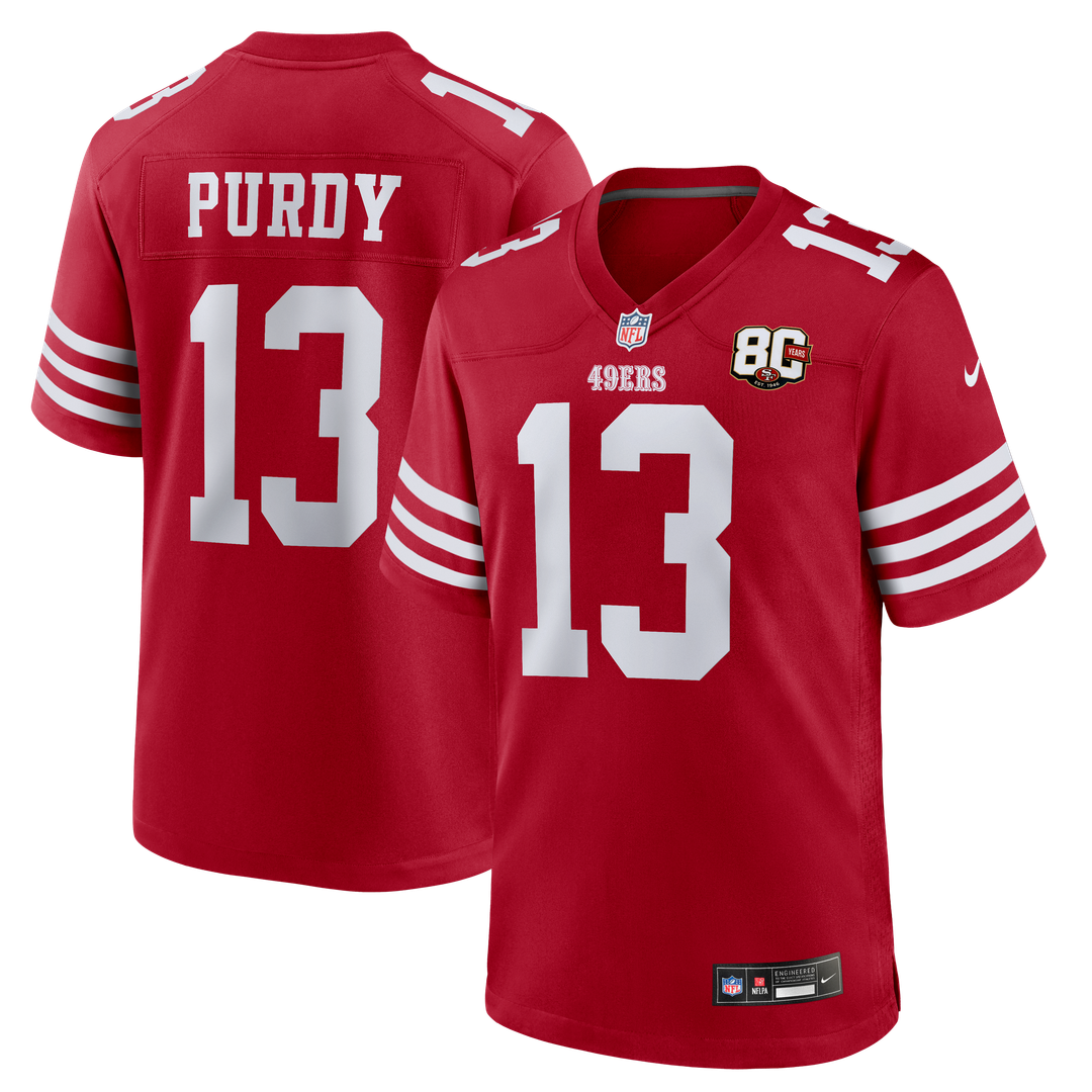 San Francisco 49ers Brock Purdy White 80th Anniversary Game Jersey product image 7, provided for visual reference and