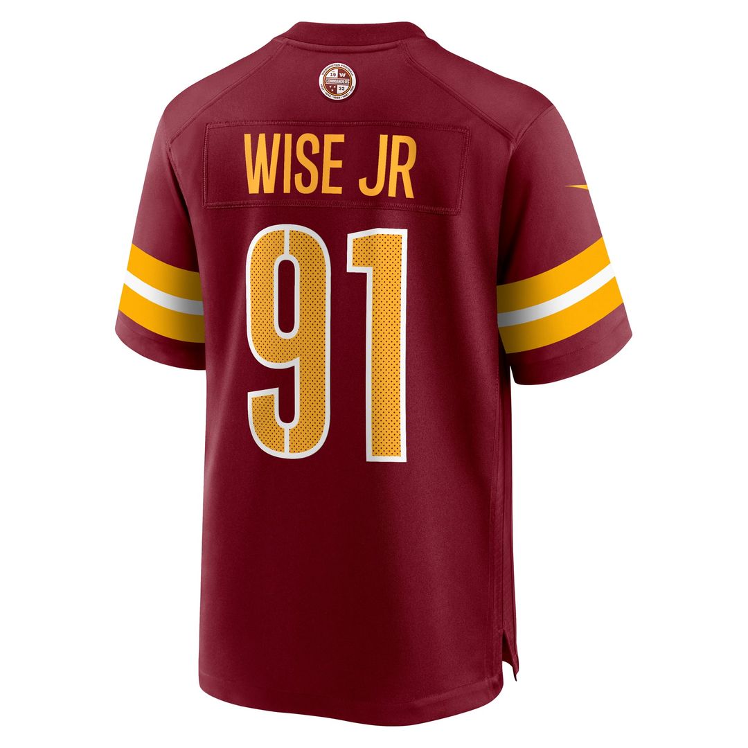 Washington Commanders Deatrich Wise Jr. Burgundy Team Game Jersey product image 3, provided for visual reference and product