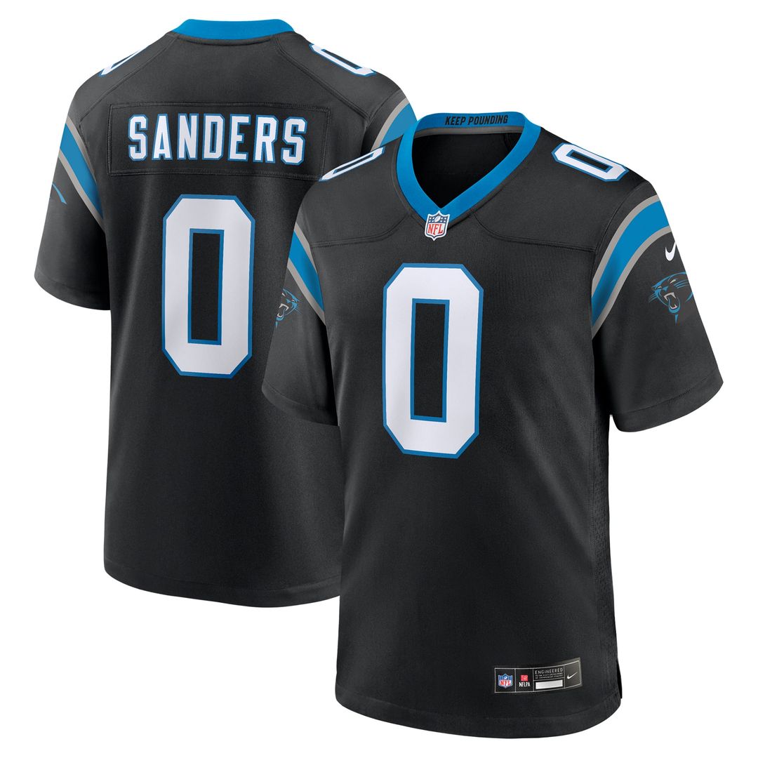 Carolina Panthers Ja'Tavion Sanders Black Game Jersey product image 1, provided for visual reference and product detail