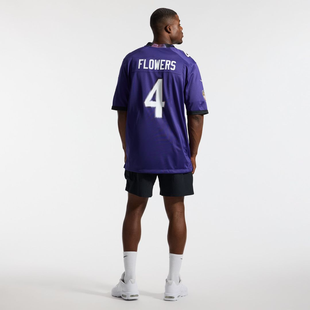 Baltimore Ravens Zay Flowers Purple Team Game Jersey product image 5, provided for visual reference and product detail review