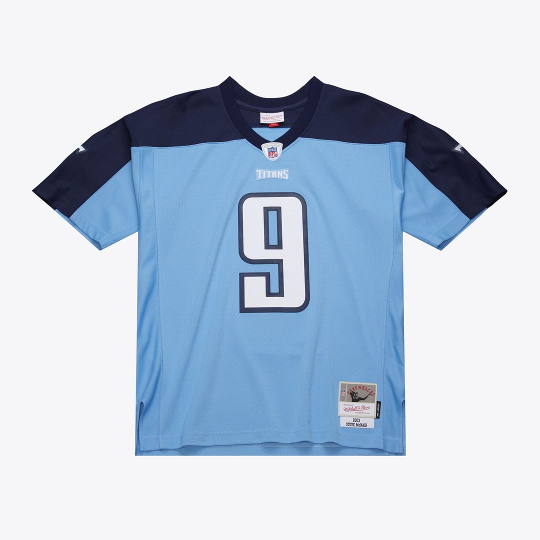 Tennessee Titans Steve McNair Light Blue 2003 Legacy Replica Jersey product image 1, provided for visual reference and