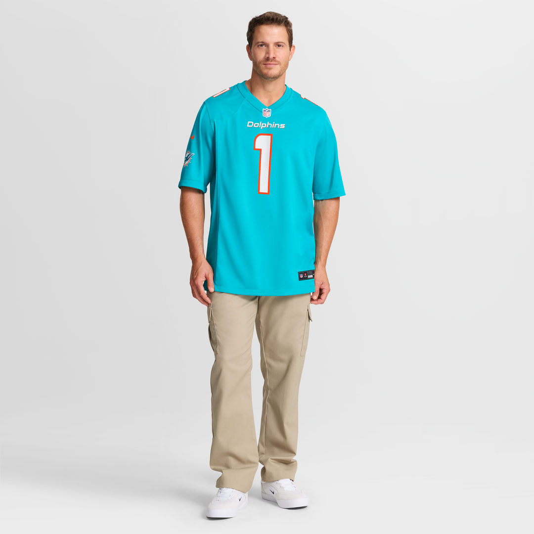 Miami Dolphins Chris Johnson Aqua Team Game Jersey product image 4, provided for visual reference and product detail review