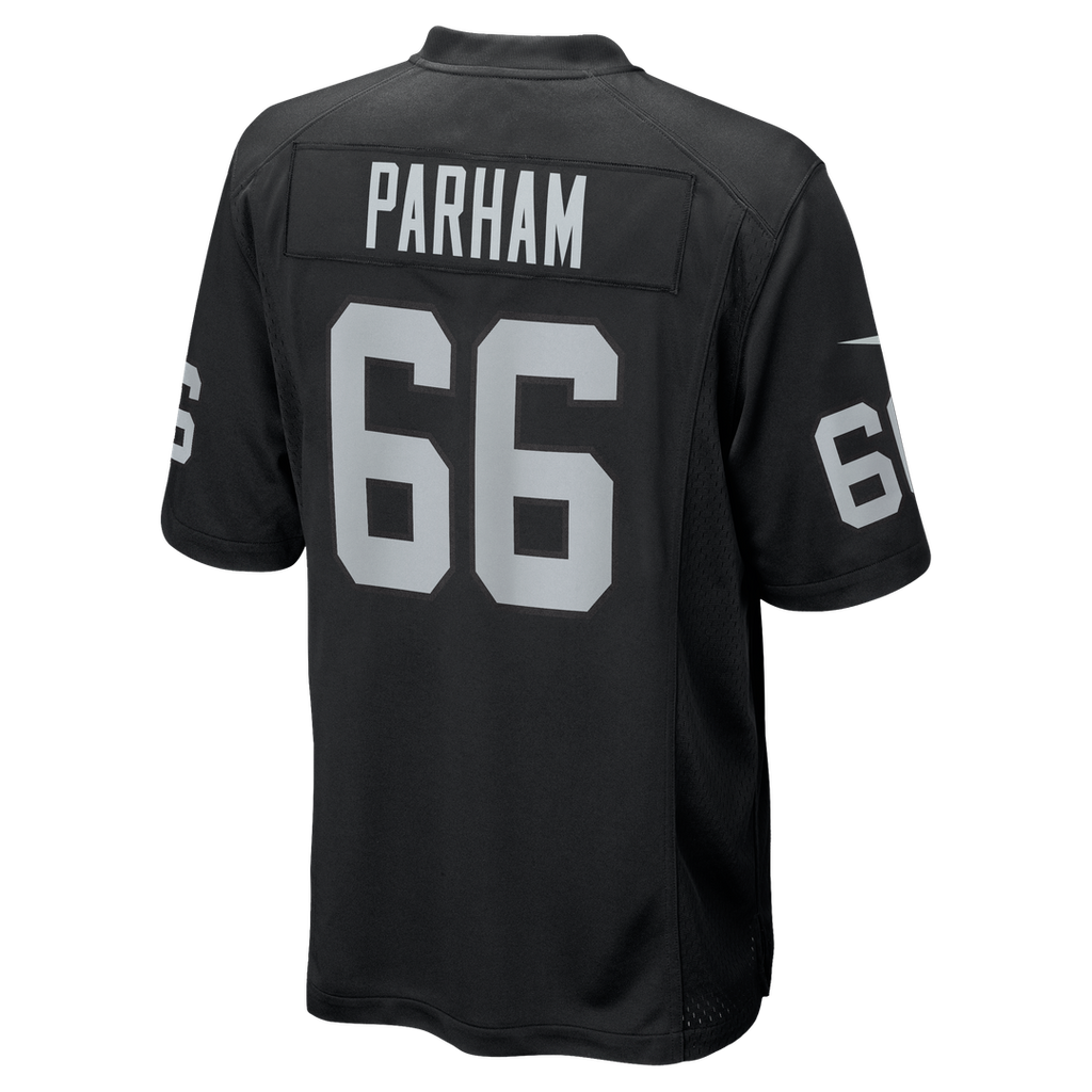 Las Vegas Raiders Dylan Parham Black Game Player Jersey product image 3, provided for visual reference and product detail