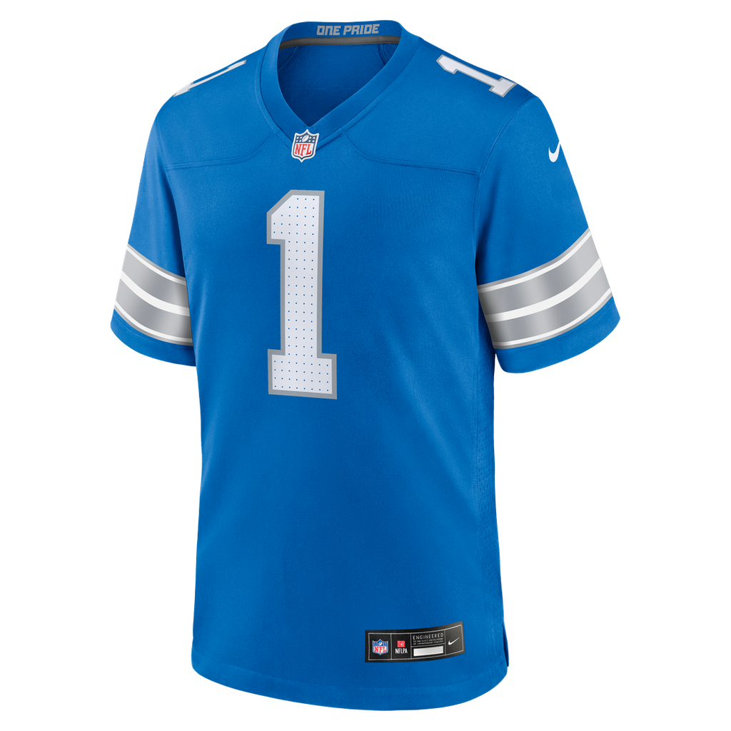 Detroit Lions Number 1 Dad Blue Game Jersey product image 2, provided for visual reference and product detail review
