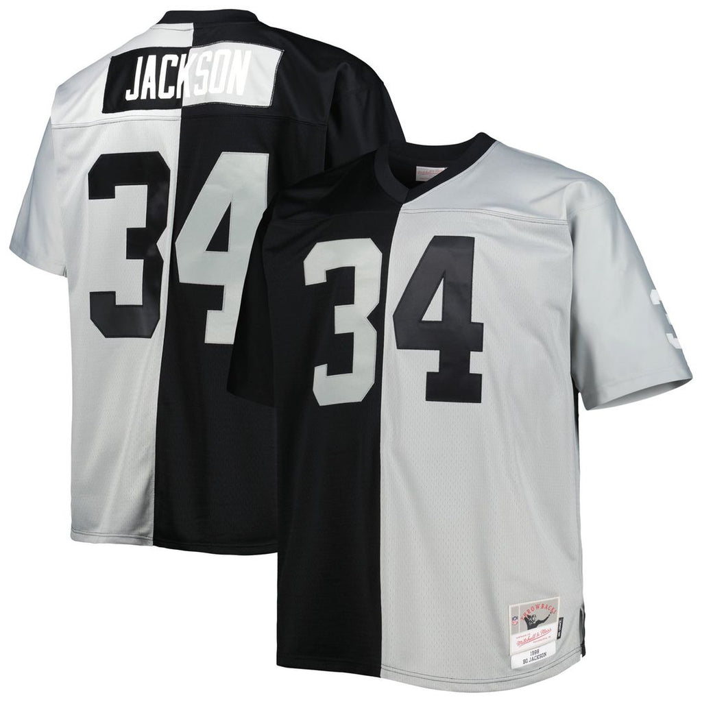 Las Vegas Raiders Bo Jackson Black/Silver Big & Tall Split Legacy Retired Player Replica Jersey product image 1, provided