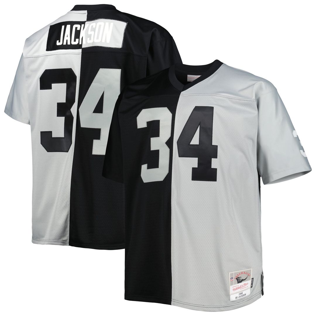 Las Vegas Raiders Bo Jackson Black/Silver Big & Tall Split Legacy Retired Player Replica Jersey product image 1, provided