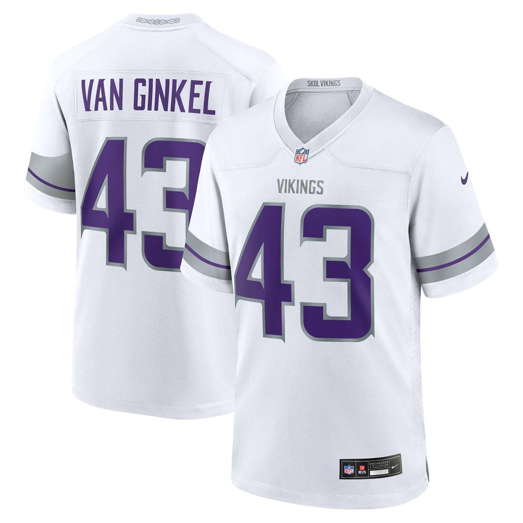 Minnesota Vikings Andrew Van Ginkel White Alternate Game Jersey product image 1, provided for visual reference and product