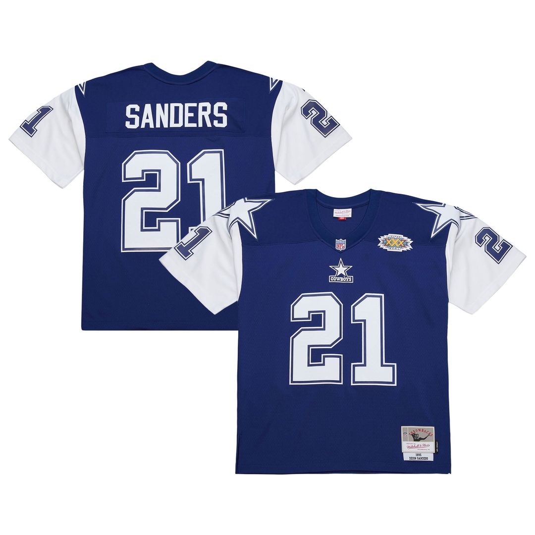 Dallas Cowboys Deion Sanders Navy 1995 Legacy Replica Jersey product image 1, provided for visual reference and product