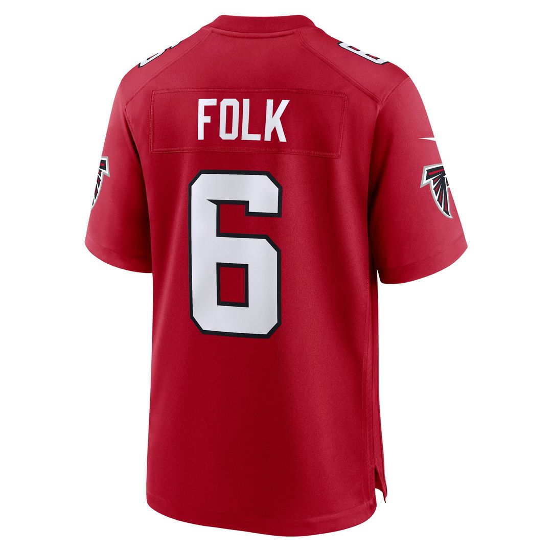 Atlanta Falcons Nick Folk Red Team Game Jersey product image 3, provided for visual reference and product detail review
