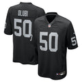 Las Vegas Raiders Segun Olubi Black Team Game Jersey product image 1, provided for visual reference and product detail review