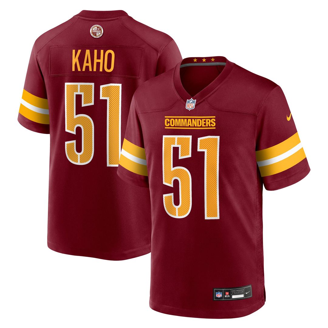 Washington Commanders Ale Kaho Burgundy Team Game Jersey product image 1, provided for visual reference and product detail