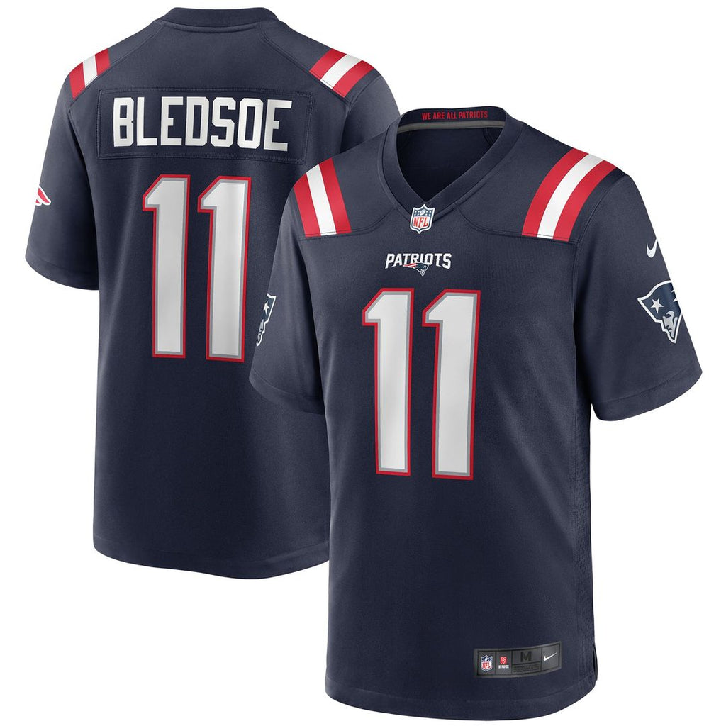 New England Patriots Drew Bledsoe Navy Game Retired Player Jersey product image 1, provided for visual reference and product