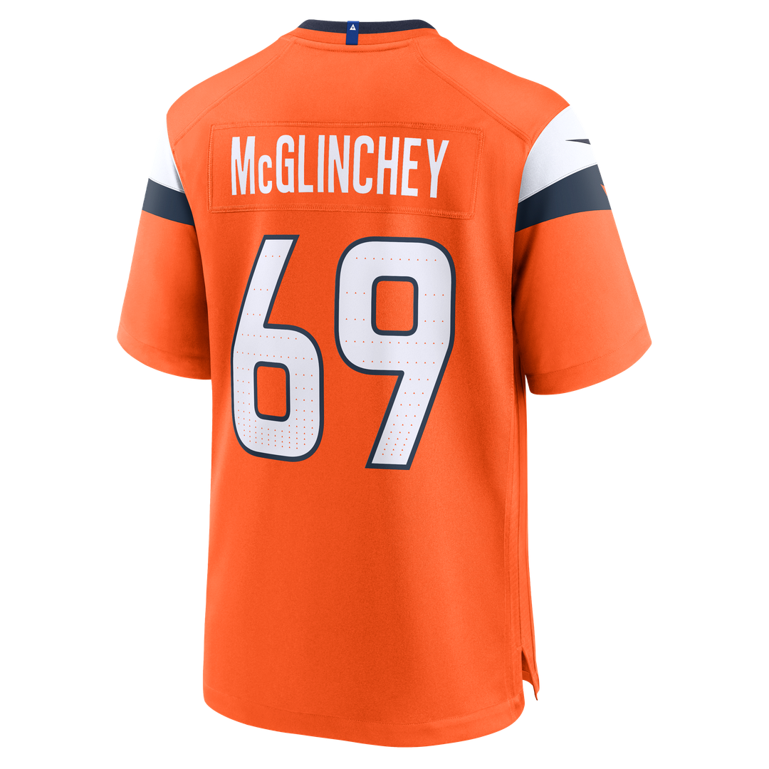 Denver Broncos Mike McGlinchey Orange Team Game Jersey product image 3, provided for visual reference and product detail