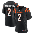Cincinnati Bengals Evan McPherson Black Game Jersey product image 1, provided for visual reference and product detail review