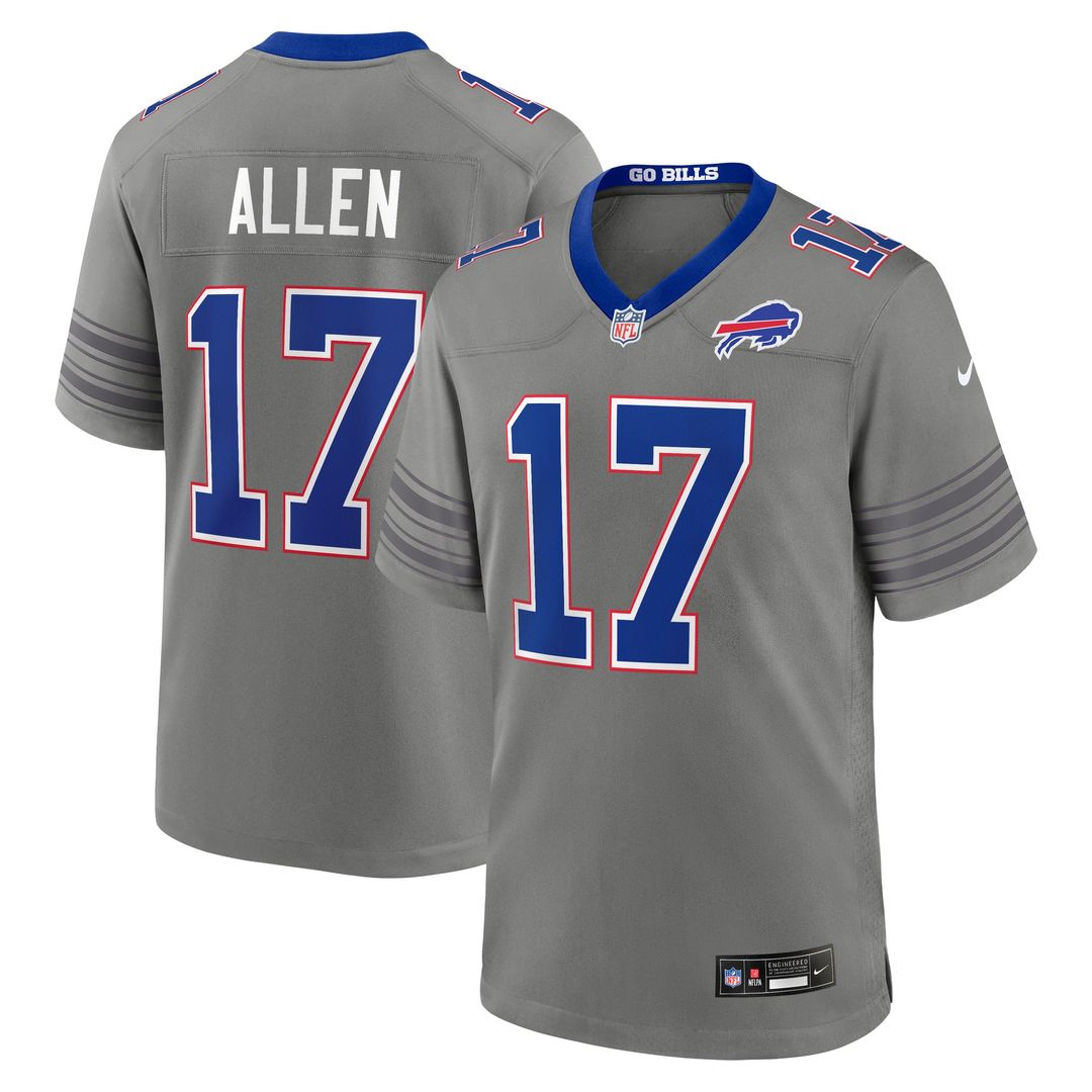 Buffalo Bills Josh Allen Gray Nickel City Game Jersey product image 1, provided for visual reference and product detail