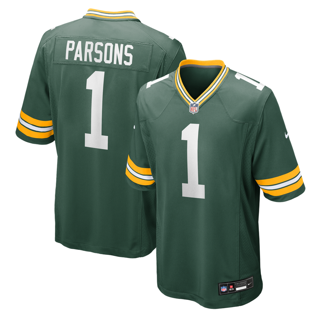 Green Bay Packers Micah Parsons Green Game Player Jersey product image 1, provided for visual reference and product detail
