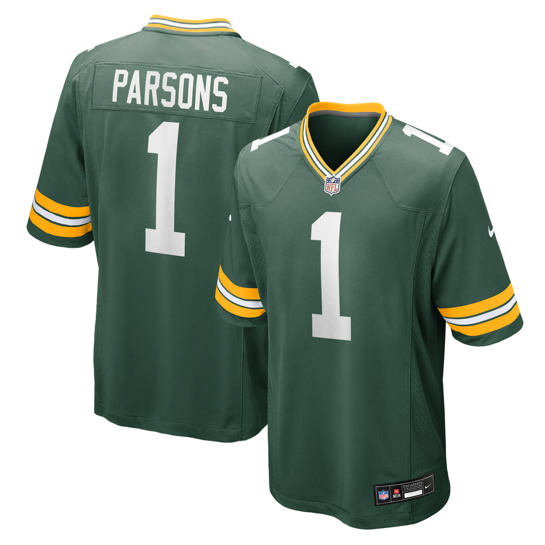 Green Bay Packers Micah Parsons Green Game Player Jersey product image 1, provided for visual reference and product detail