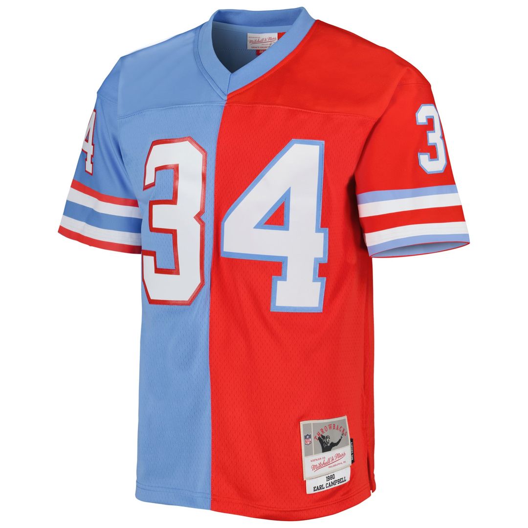 Houston Oilers Earl Campbell Red/Light Blue Gridiron Classics 1980 Split Legacy Replica Jersey product image 2, provided for