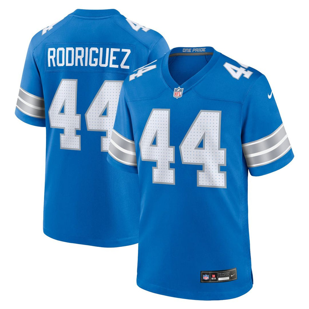 Detroit Lions Malcolm Rodriguez Blue Game Jersey product image 1, provided for visual reference and product detail review