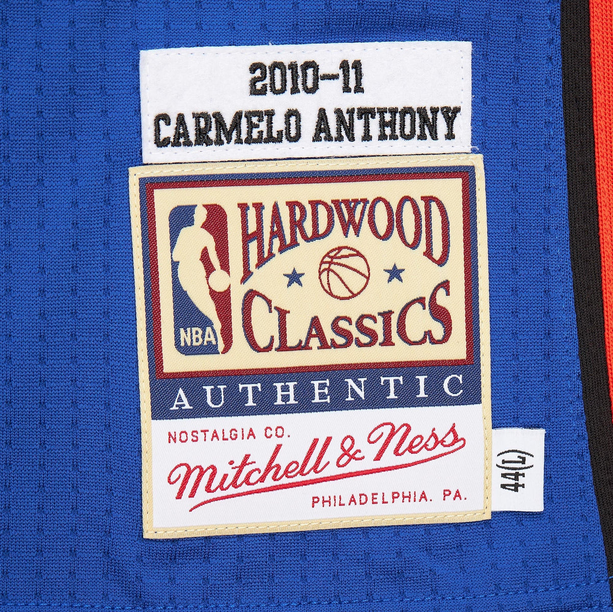 New York Knicks Carmelo Anthony Mitchell & Ness Blue 2010/11 Hardwood Classics Authentic Jersey for Men product image 8,