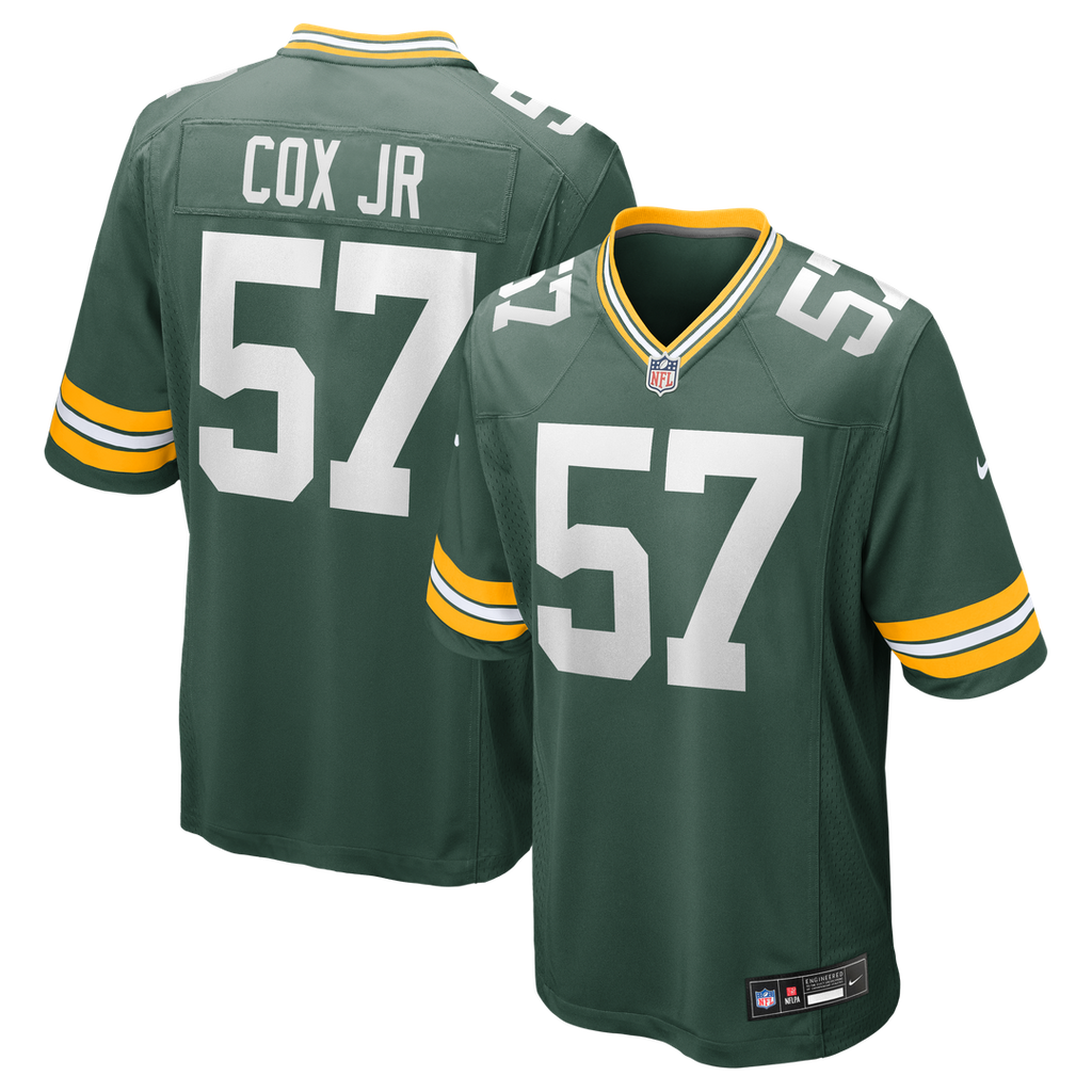 Green Bay Packers Brenton Cox Jr. Green Game Jersey product image 1, provided for visual reference and product detail review