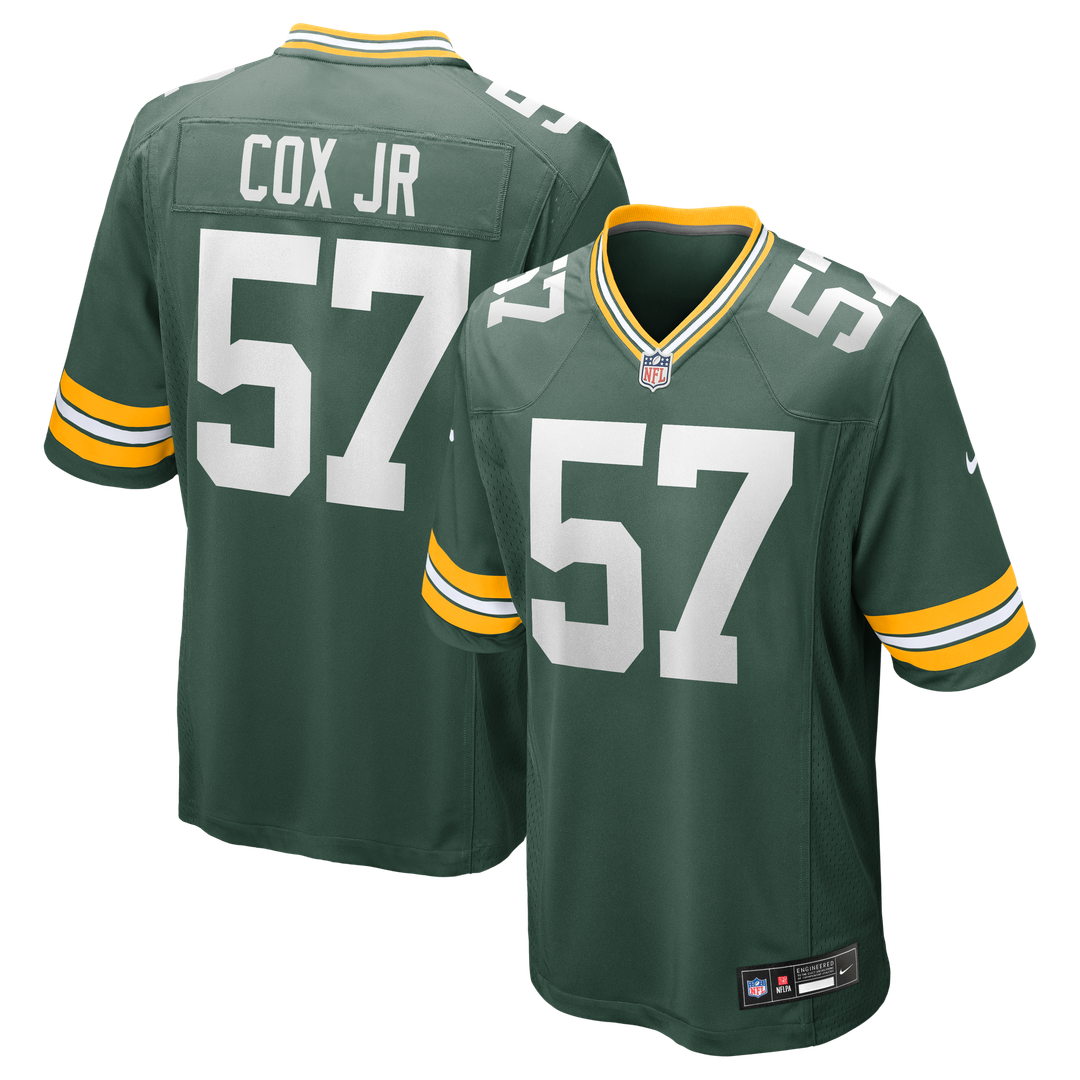 Green Bay Packers Brenton Cox Jr. Green Game Jersey product image 1, provided for visual reference and product detail review
