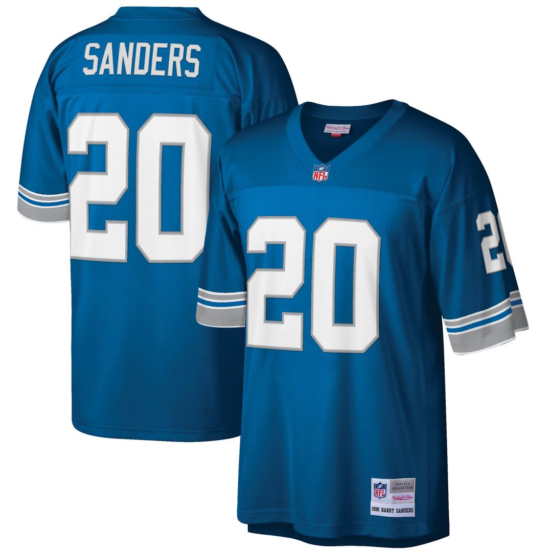 Detroit Lions Barry Sanders Blue Big & Tall 1996 Retired Player Replica Jersey product image 1, provided for visual
